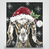 Brown Goat with Santa Claus Hat Christmas Farmhouse Wall Art Decor