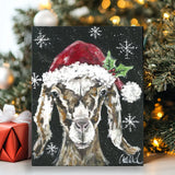 Brown Goat with Santa Claus Hat Christmas Farmhouse Wall Art Decor