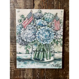 Hydrangea in vintage hobnail with flags