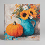 Fall floral and pumpkin canvas art print