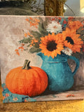 Fall floral and pumpkin canvas art print