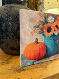 Fall floral and pumpkin canvas art print