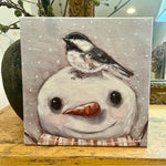 Snowman and Bird canvas art print