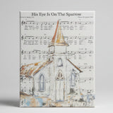His Eye Is On The Sparrow hymn sheet music printed canvas, Church art