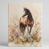 Horse in a field of flowers canvas art print