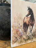 Horse in a field of flowers canvas art print