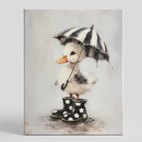 Cute duck with umbrella canvas art print