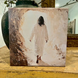 Jesus walking out of the stone tomb canvas art print