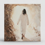 Jesus walking out of the stone tomb canvas art print