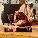 Jesus breaks bread canvas art print, Spiritual home decor