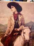 Cowgirl vintage canvas art print, Equestrian home decor