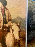 Cowgirl vintage canvas art print, Equestrian home decor