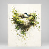 Bluebird perched in a nest canvas art print