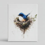 Bluebird perched in a nest canvas art print