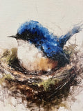 Bluebird perched in a nest canvas art print