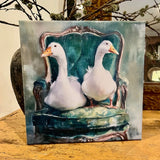 Whimsical canvas art print, Geese in Chair fun art