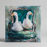 Whimsical canvas art print, Geese in Chair fun art