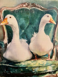 Whimsical canvas art print, Geese in Chair fun art