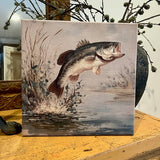Vintage inspired Bass fish canvas art print, Nature art, Father's Day