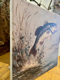 Vintage inspired Bass fish canvas art print, Nature art, Father's Day
