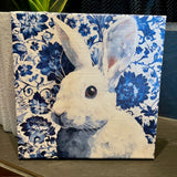 Bunny with blue and white background canvas art print