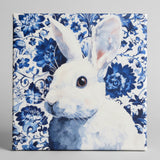 Bunny with blue and white background canvas art print