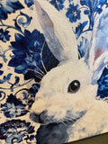 Bunny with blue and white background canvas art print
