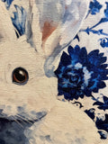 Bunny with blue and white background canvas art print