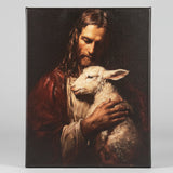 Jesus holding a Lamb Christian canvas art print, Vintage art