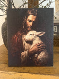 Jesus holding a Lamb Christian canvas art print, Vintage art