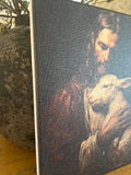 Jesus holding a Lamb Christian canvas art print, Vintage art