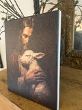 Jesus holding a Lamb Christian canvas art print, Vintage art