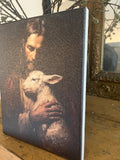 Jesus holding a Lamb Christian canvas art print, Vintage art