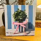 Blue and White Floral Canvas Art Print, Topiary painting