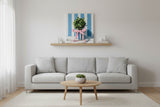 Blue and White Floral Canvas Art Print, Topiary painting