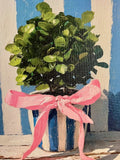 Blue and White Floral Canvas Art Print, Topiary painting