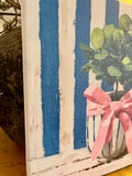 Blue and White Floral Canvas Art Print, Topiary painting