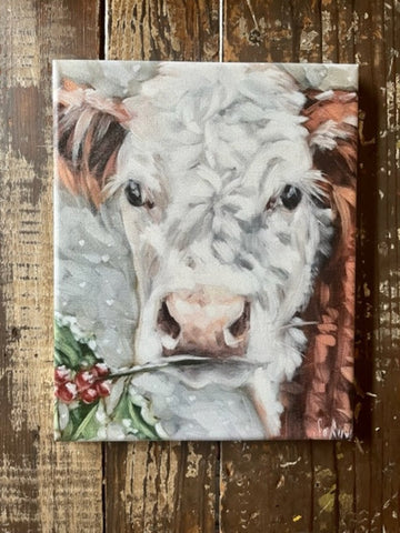 Christmas cow canvas art print