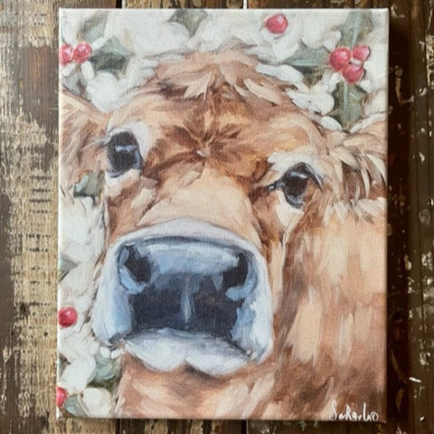 Christmas cow canvas art