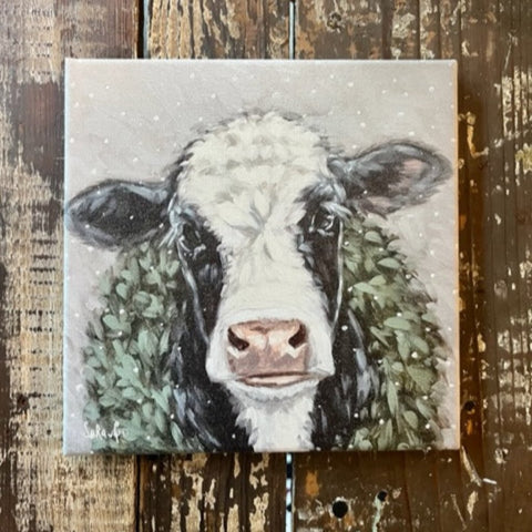 Christmas cow canvas art print