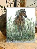 Brown Horse with Flowers Crown Canvas Art Print