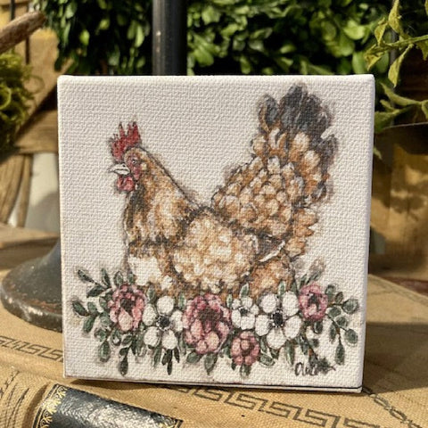 Shelf Sitter, Chicken canvas mini art block