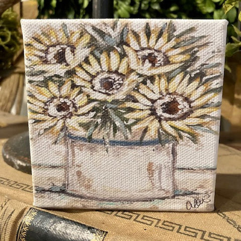 Shelf Sitter, Sunflower art canvas art block