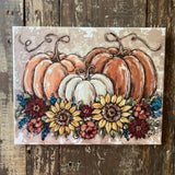 Thanksgiving / Fall / Harvest Canvas Art Print of Pumpkins and flowers