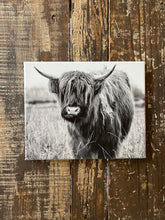 Load image into Gallery viewer, Highland canvas art print, black and white cow photography, Farmhouse home decor, Western
