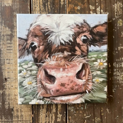 Whimsical cow canvas art print