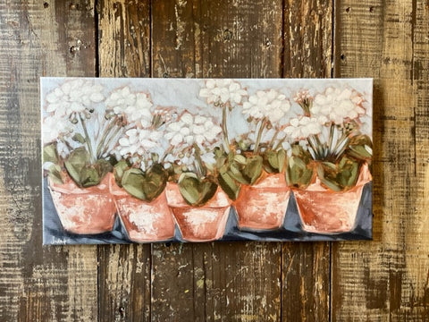 Flowers in vintage clay pots canvas art print