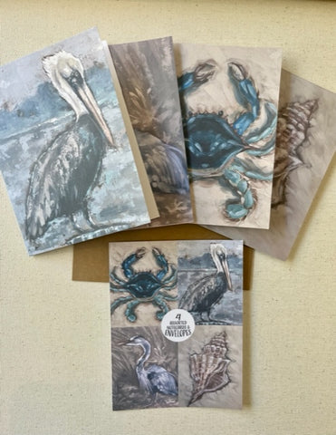 Coastal Notecards, Beach gift shop, Set of 4