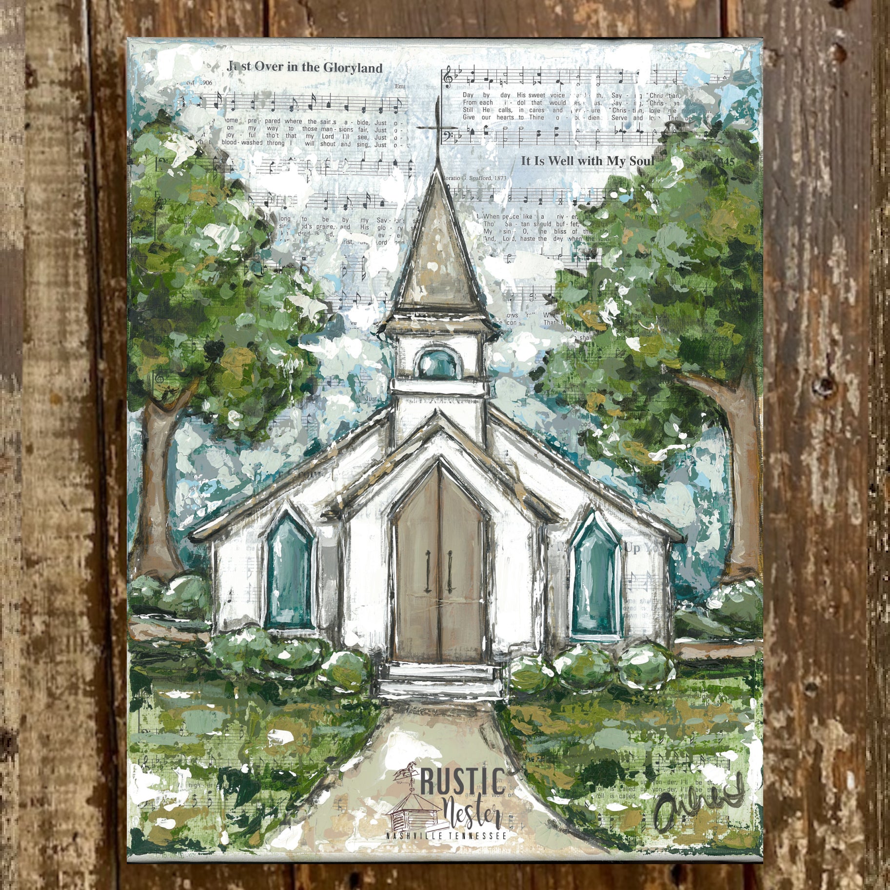 Country church canvas art print, Christian home decor, Hymn art ...