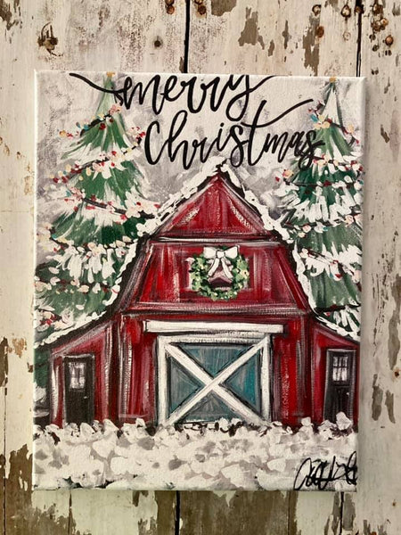 Hand Painted, Barn, outlet Christmas, Painting